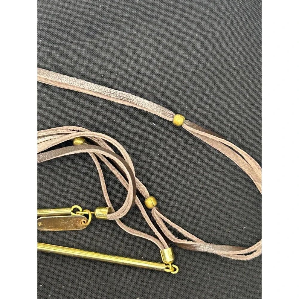 BLMK Boho Pendant Necklace Brass Polka Dot Modern Art Statement Rose Quartz Bead